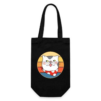 Drôle mignon Kawaii chat visage rétro coucher de soleil - Sac à bouteille - noir - Devant