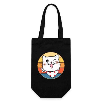 Drôle mignon Kawaii chat visage rétro coucher de soleil - Sac à bouteille - noir - Devant