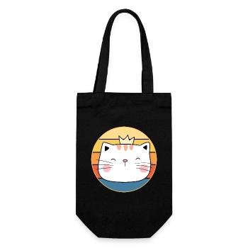 Funny Cute Kawaii Cat Face Retro Sunset - Gift Bag for Bottles - black - Front