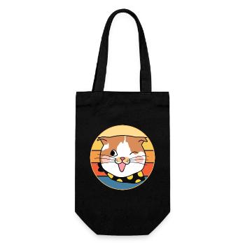 Drôle mignon Kawaii Cat Face Rétro Coucher de soleil - Sac à bouteille - noir - Devant