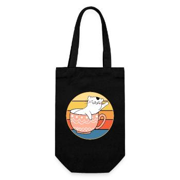 Drôle mignon Kawaii Cat Face Rétro Coucher de soleil - Sac à bouteille - noir - Devant