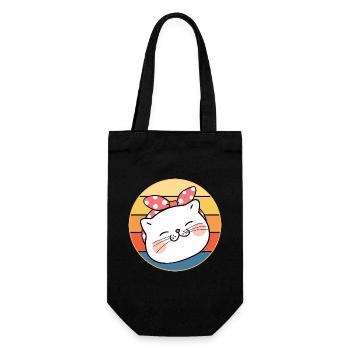 Funny Cute Kawaii Cat Face Retro Sunset - Gift Bag for Bottles - black - Front
