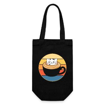Funny Cute Kawaii Cat Face Retro Sunset - Gift Bag for Bottles - black - Front