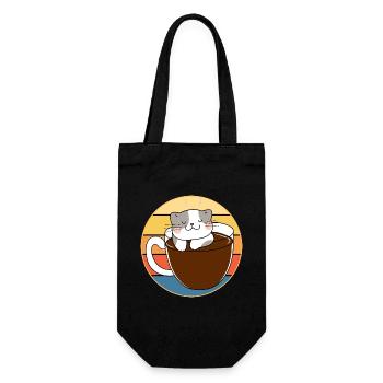 Drôle mignon Kawaii Cat Face Rétro Coucher de soleil - Sac à bouteille - noir - Devant