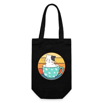 Funny Cute Kawaii Cat Face Retro Sunset - Gift Bag for Bottles - black - Front