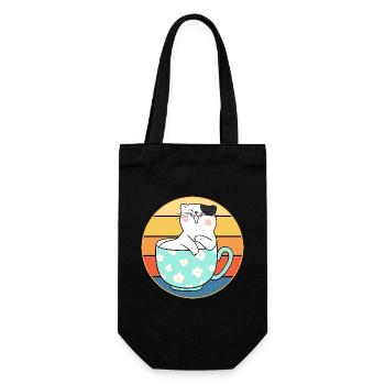 Drôle mignon Kawaii chat visage rétro coucher de soleil - Sac à bouteille - noir - Devant