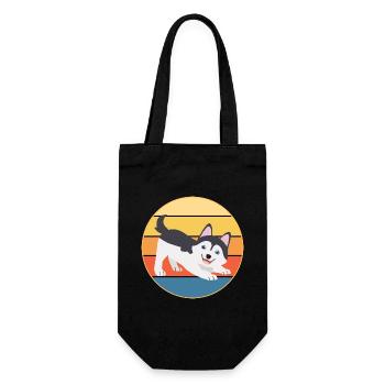 Drôle Kawaii Mignon Husky Dog Vintage Retro Sunset - Sac à bouteille - noir - Devant