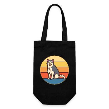 Drôle Kawaii Mignon Husky Dog Vintage Retro Sunset - Sac à bouteille - noir - Devant