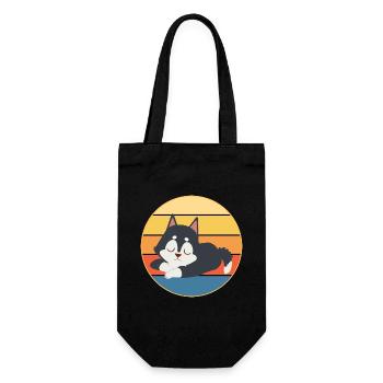 Drôle Kawaii Mignon Husky Dog Vintage Retro Sunset - Sac à bouteille - noir - Devant
