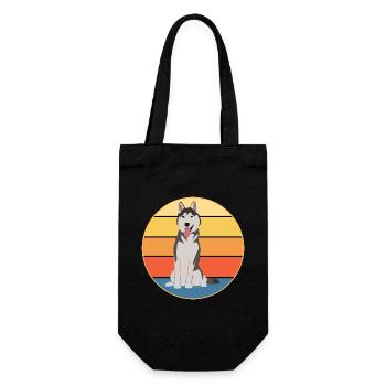 Drôle Kawaii Mignon Husky Dog Vintage Retro Sunset - Sac à bouteille - noir - Devant