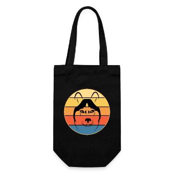 Lustige Kawaii Niedliche Husky Hund Vintage Retro Sonnenuntergang - Geschenkbeutel für Flaschen - Schwarz - Vorne