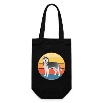 Drôle Kawaii Mignon Husky Dog Vintage Retro Sunset - Sac à bouteille - noir - Devant