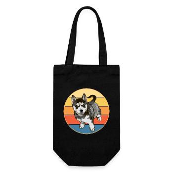 Drôle Kawaii Mignon Husky Dog Vintage Retro Sunset - Sac à bouteille - noir - Devant