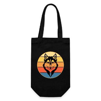 Lustige Kawaii Niedliche Husky Hund Vintage Retro Sonnenuntergang - Geschenkbeutel für Flaschen - Schwarz - Vorne