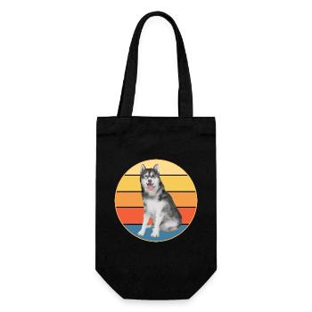 Drôle Kawaii Mignon Husky Dog Vintage Retro Sunset - Sac à bouteille - noir - Devant