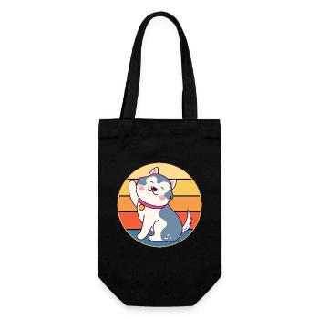 Drôle Kawaii Mignon Husky Dog Vintage Retro Sunset - Sac à bouteille - noir - Devant
