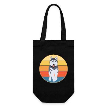 Drôle Kawaii Mignon Husky Dog Vintage Retro Sunset - Sac à bouteille - noir - Devant
