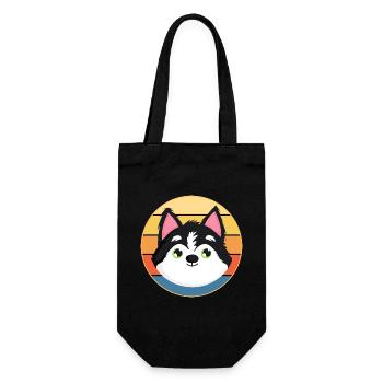 Lustige Kawaii Niedliche Husky Hund Vintage Retro Sonnenuntergang - Geschenkbeutel für Flaschen - Schwarz - Vorne