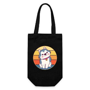 Drôle Kawaii Mignon Husky Dog Vintage Retro Sunset - Sac à bouteille - noir - Devant