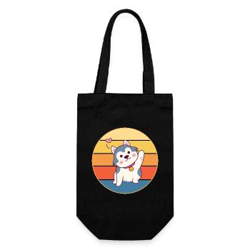 Drôle Kawaii Mignon Husky Dog Vintage Retro Sunset - Sac à bouteille - noir - Devant