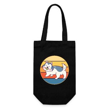 Drôle Kawaii Mignon Husky Dog Vintage Retro Sunset - Sac à bouteille - noir - Devant