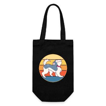 Drôle Kawaii Mignon Husky Dog Vintage Retro Sunset - Sac à bouteille - noir - Devant