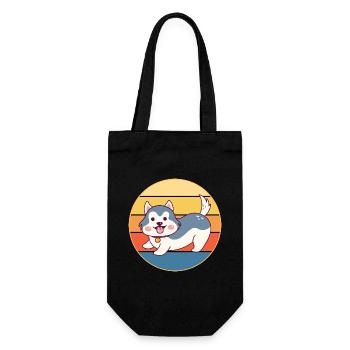 Drôle Kawaii Mignon Husky Dog Vintage Retro Sunset - Sac à bouteille - noir - Devant