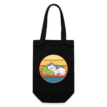Drôle Kawaii Mignon Husky Dog Vintage Retro Sunset - Sac à bouteille - noir - Devant
