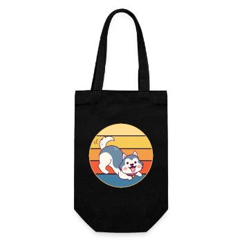 Drôle Kawaii Mignon Husky Dog Vintage Retro Sunset - Sac à bouteille - noir - Devant