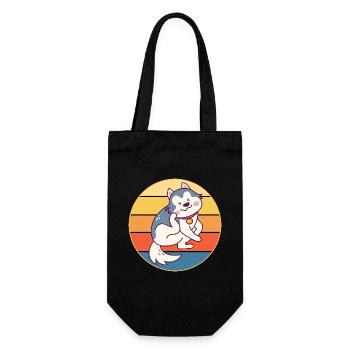 Lustige Kawaii Niedliche Husky Hund Vintage Retro Sonnenuntergang - Geschenkbeutel für Flaschen - Schwarz - Vorne