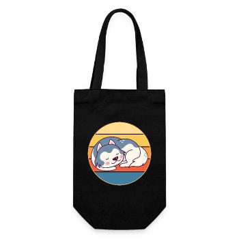 Drôle Kawaii Mignon Husky Dog Vintage Retro Sunset - Sac à bouteille - noir - Devant