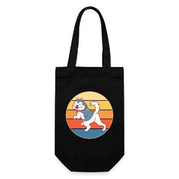 Drôle Kawaii Mignon Husky Dog Vintage Retro Sunset - Sac à bouteille - noir - Devant