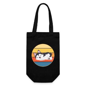 Drôle Kawaii Mignon Husky Dog Vintage Retro Sunset - Sac à bouteille - noir - Devant