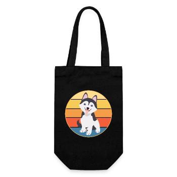 Drôle Kawaii Mignon Husky Dog Vintage Retro Sunset - Sac à bouteille - noir - Devant