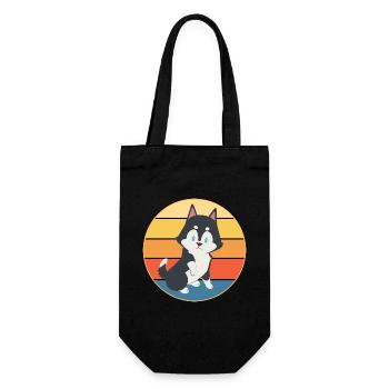 Drôle Kawaii Mignon Husky Dog Vintage Retro Sunset - Sac à bouteille - noir - Devant