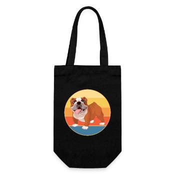 Bulldogge Hunderasse Vintage Retro Sonnenuntergang - Geschenkbeutel für Flaschen - Schwarz - Vorne