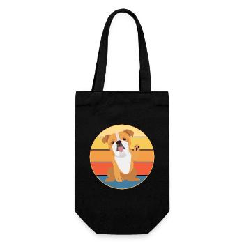 Bulldogge Hunderasse Vintage Retro Sonnenuntergang - Geschenkbeutel für Flaschen - Schwarz - Vorne