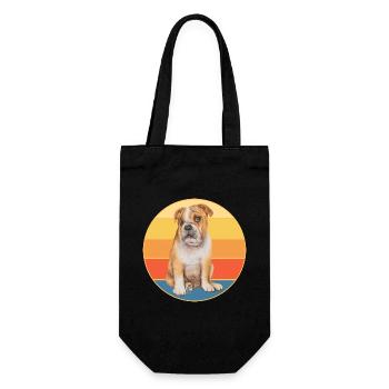 Bulldogge Hunderasse Vintage Retro Sonnenuntergang - Geschenkbeutel für Flaschen - Schwarz - Vorne