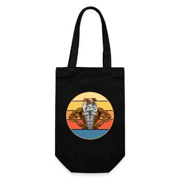 Gym Bulldog Hunderasse Vintage Retro Sonnenuntergang - Geschenkbeutel für Flaschen - Schwarz - Vorne