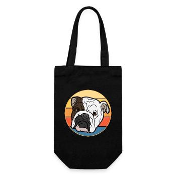 Bulldogge Hunderasse Vintage Retro Sonnenuntergang - Geschenkbeutel für Flaschen - Schwarz - Vorne