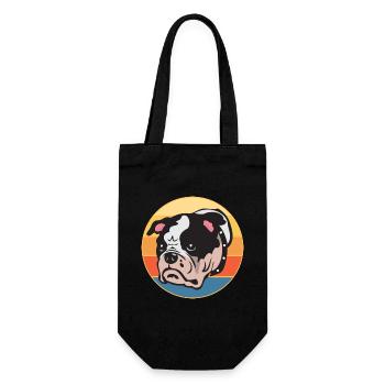 Bulldogge Hunderasse Vintage Retro Sonnenuntergang - Geschenkbeutel für Flaschen - Schwarz - Vorne