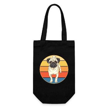 Französische Bulldogge Hunderasse Vintage Retro Sonnenuntergang - Geschenkbeutel für Flaschen - Schwarz - Vorne