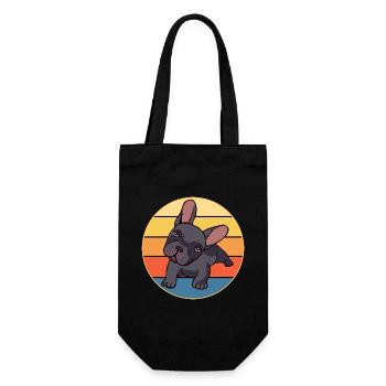 Französische Bulldogge Hunderasse Vintage Retro Sonnenuntergang - Geschenkbeutel für Flaschen - Schwarz - Vorne