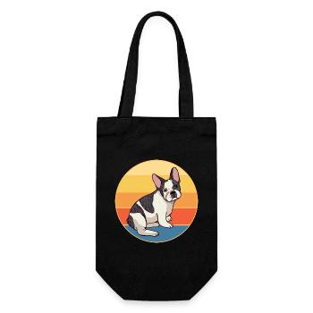 Bouledogue Français Chien Race Vintage Rétro Coucher de soleil - Sac à bouteille - noir - Devant