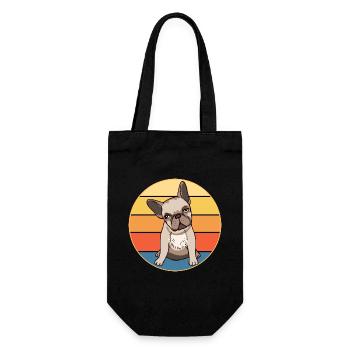 Französische Bulldogge Hunderasse Vintage Retro Sonnenuntergang - Geschenkbeutel für Flaschen - Schwarz - Vorne