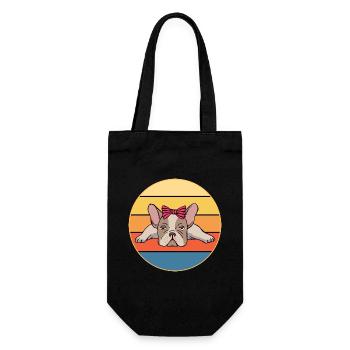 Bouledogue Français Chien Race Vintage Rétro Coucher de soleil - Sac à bouteille - noir - Devant