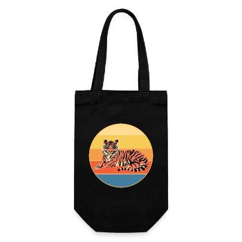 Tiger Big Cat Vintage Retro Sonnenuntergang - Geschenkbeutel für Flaschen - Schwarz - Vorne
