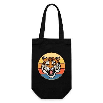 Tiger Big Cat Vintage Retro Sonnenuntergang - Geschenkbeutel für Flaschen - Schwarz - Vorne