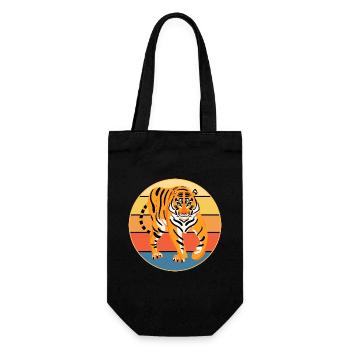 Tiger Big Cat Vintage Retro Sonnenuntergang - Geschenkbeutel für Flaschen - Schwarz - Vorne