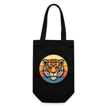 Tiger Big Cat Vintage Retro Sonnenuntergang - Geschenkbeutel für Flaschen - Schwarz - Vorne